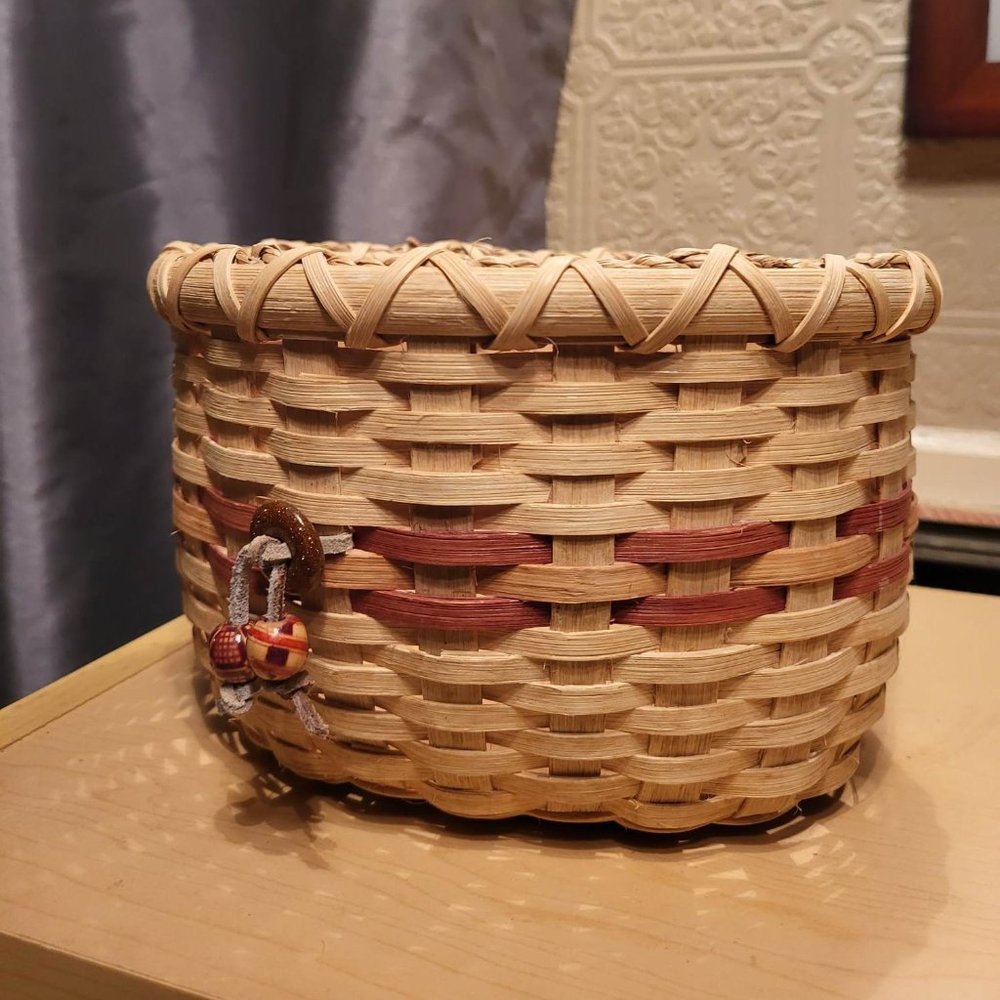 Hand woven signed basket with wood base~~absolutely adorable and one of a kind!